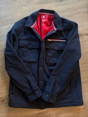 Men's Navy Shirt Jacket with Red Interior